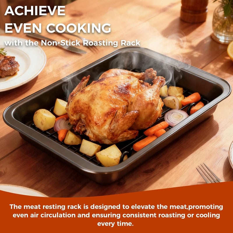 GESTONE 15In Turkey Roasting Pan with Rack, Nonstick Heavy Duty Turkey Broiler Pan for Oven Cooking, Roaster Baking Tray for roasting, grilling and baking, Dishwasher Safe - Image 4